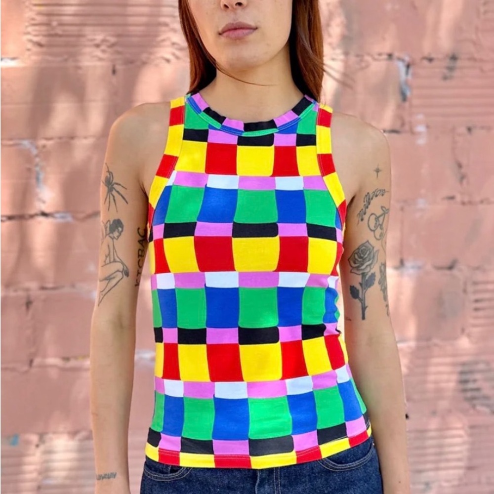 NWT Nooworks racerback tank candy weave print medium